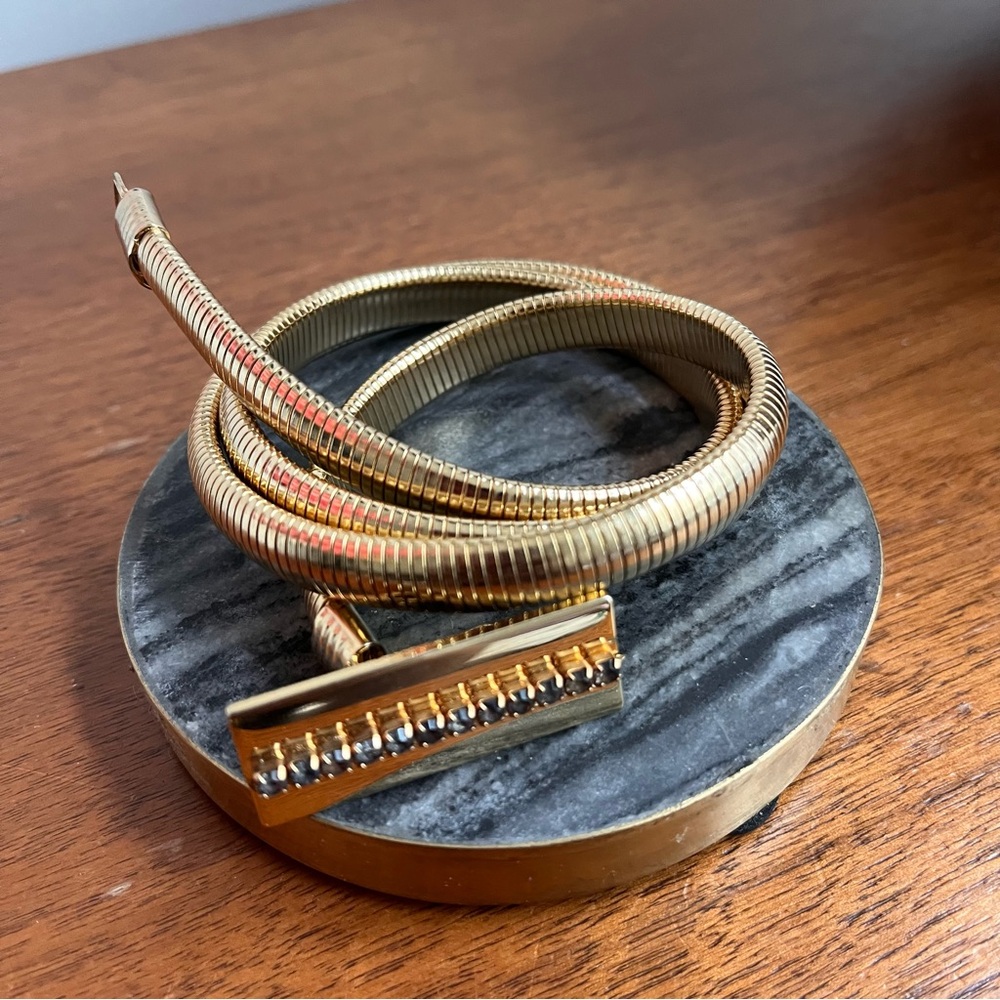 Gold Snake Chain Belt with Rhinestone Buckle